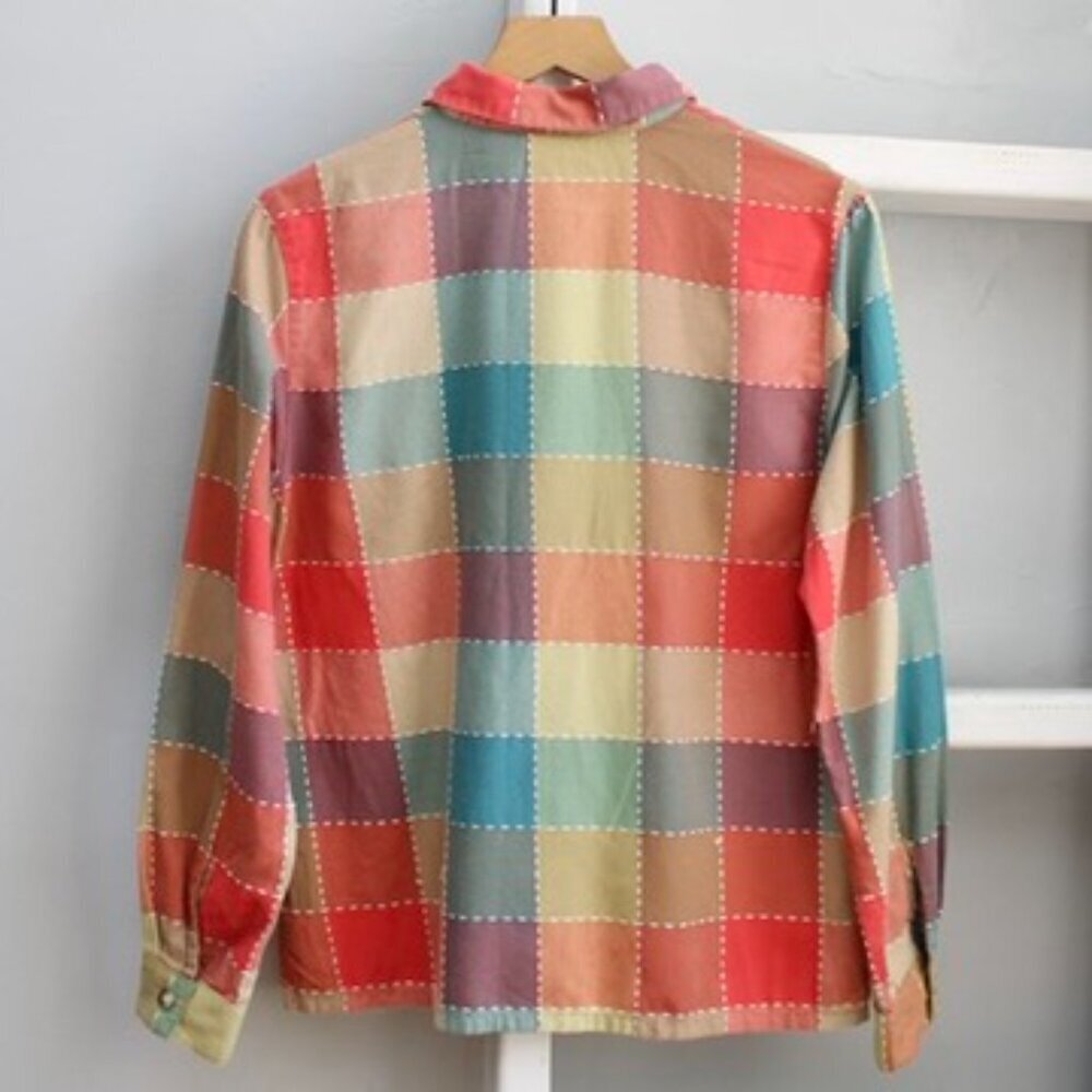 Koret VTG Y2K Multicolor Patchwork Embroidered Button-Up Long Sleeve Shirt Medum - Picture 2 of 4